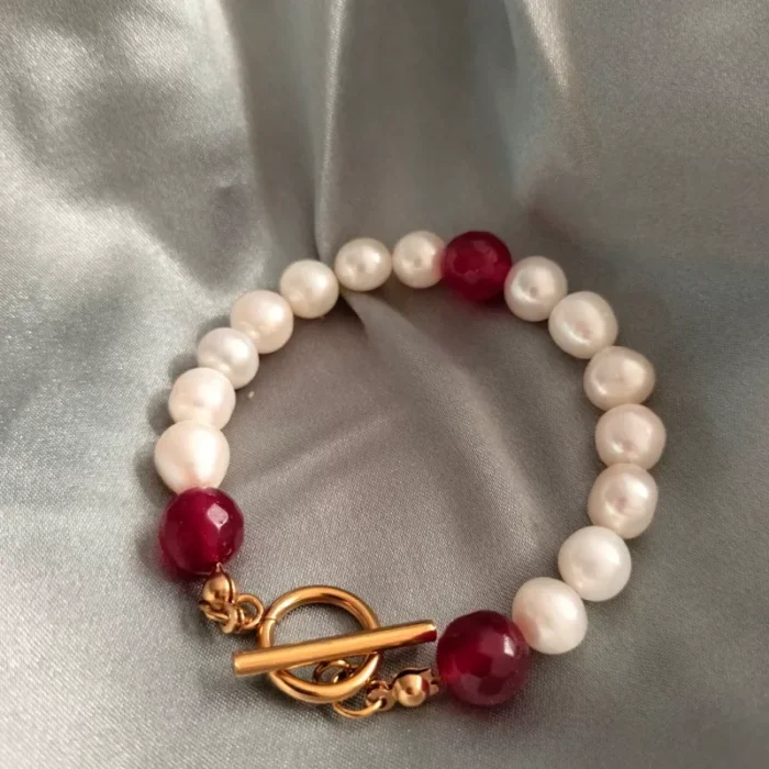 دستبند مروارید پرورشی سایز 8 گرد و غلطان mv6 - Image 3