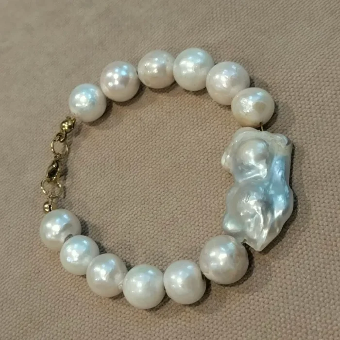 دستبند مروارید پرورشی سایز 9 همراه با مروارید پرورشی باروک mv8 - Image 2