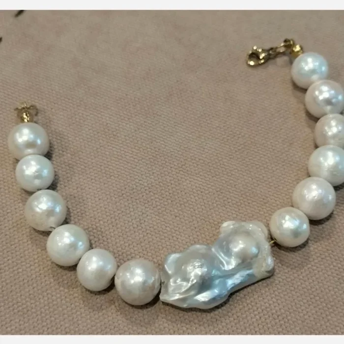 دستبند مروارید پرورشی سایز 9 همراه با مروارید پرورشی باروک mv8 - Image 3