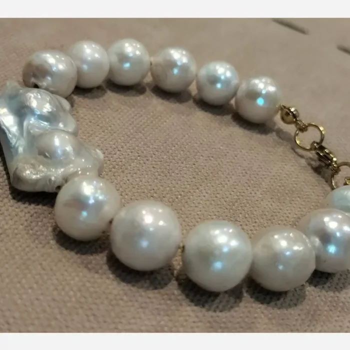 دستبند مروارید پرورشی سایز 9 همراه با مروارید پرورشی باروک mv8 - Image 4