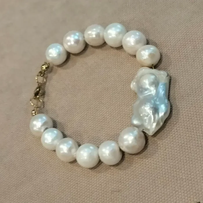 دستبند مروارید پرورشی سایز 9 همراه با مروارید پرورشی باروک mv8 - Image 6