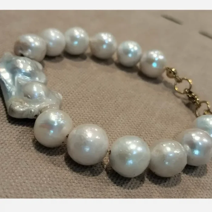 دستبند مروارید پرورشی سایز 9 همراه با مروارید پرورشی باروک mv8 - Image 7