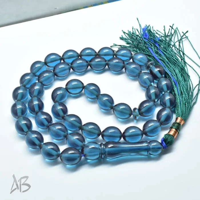 تسبیح سندلوس اصل بودار 43 دانه آبی نفتی تراش تخم کفتری خوشدست کد 1309 - Image 4