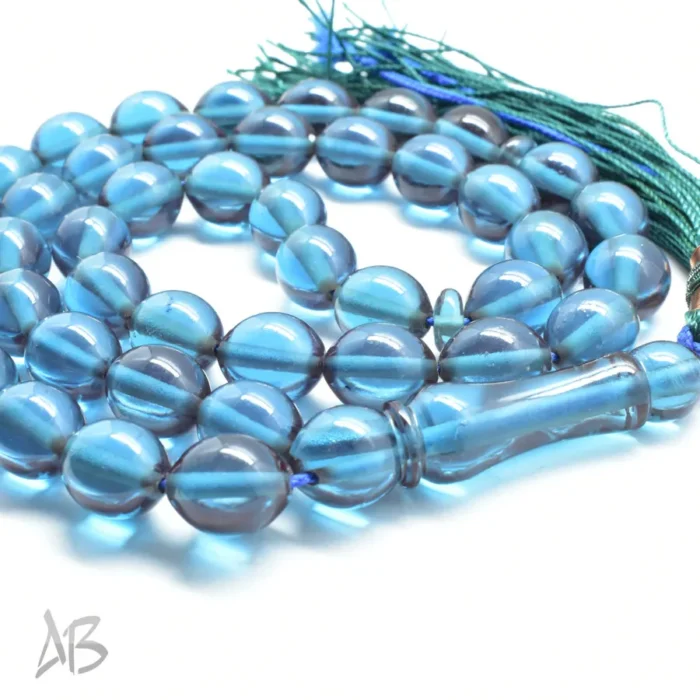 تسبیح سندلوس اصل بودار 43 دانه آبی نفتی تراش تخم کفتری خوشدست کد 1309 - Image 6