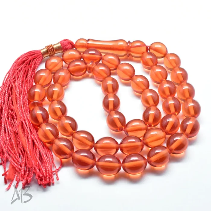 تسبیح سندلوس اصل بودار 43 دانه قرمز کمرنگ تراش تخم کفتری خوشدست کد 1310 - Image 2