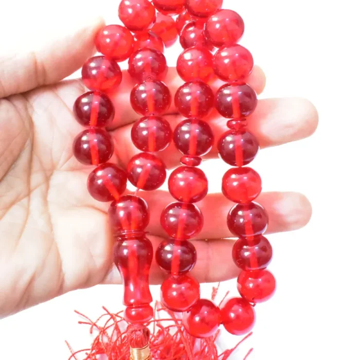 تسبیح سندلوس 33 دانه اصل بودار کد 1326 تراش شلغمی قرمز خوشرنگ سایز 15 - Image 4