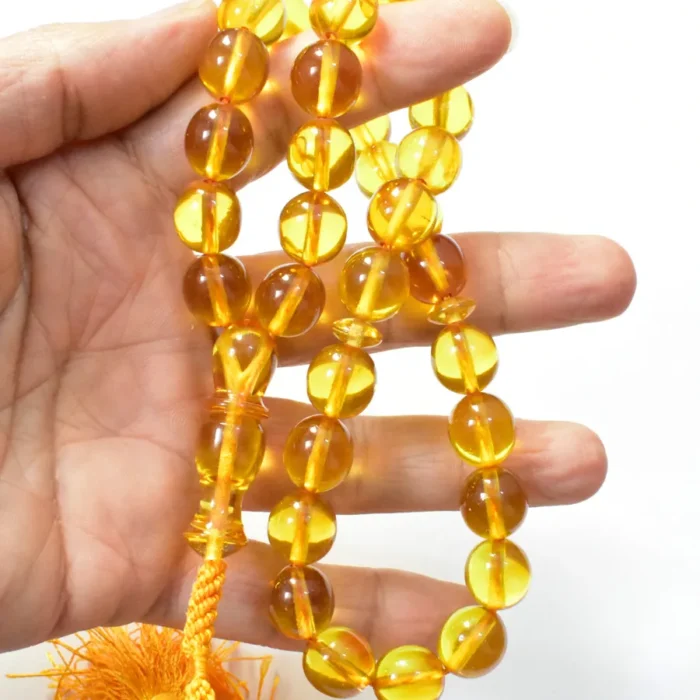 تسبیح سندلوس 33 دانه اصل کد 1328 بودار تراش بیضی زرد سایز 13 آقابزرگ - Image 4