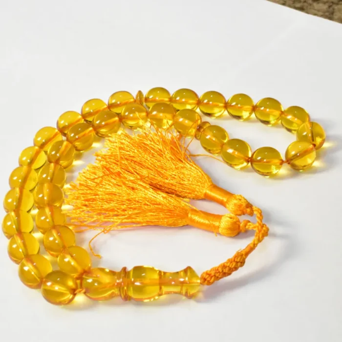 تسبیح سندلوس 33 دانه اصل کد 1328 بودار تراش بیضی زرد سایز 13 آقابزرگ - Image 5