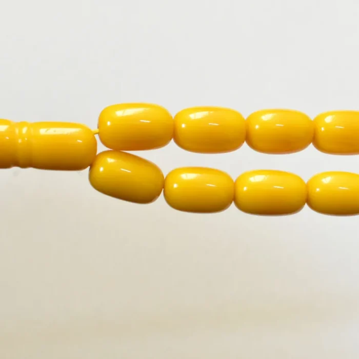 تسبیح سندلوس 33 دانه بودار کد 1335 تراش کپسولی کشیده زرد بسیار درخشان و زیبا آقابزرگ - Image 5