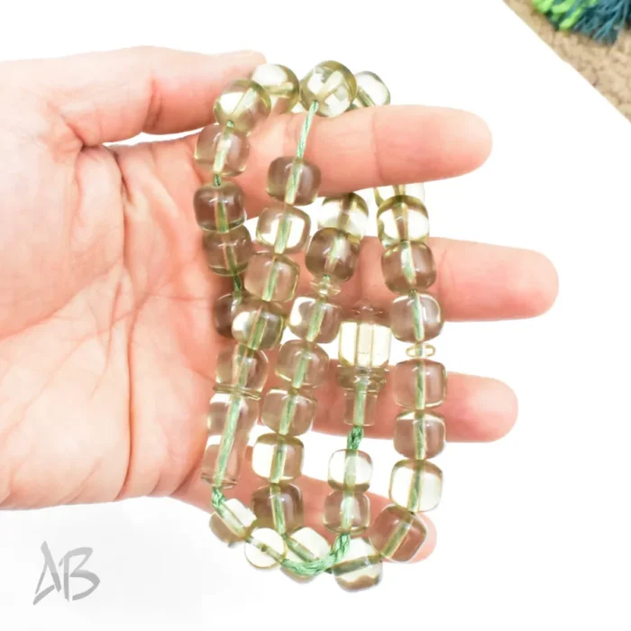 تسبیح سندلوس بودار 33 دانه اصل کد 1302 قپاندار استوانه‌ای لبه گرد سبز دودی آقابزرگ - Image 2