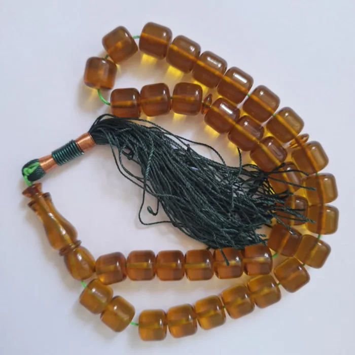 تسبیح سندلوس عسلی بودار 35 دانه اصل کد 1351 استوانه‌ای بسیار خوشرنگ آقابزرگ - Image 2