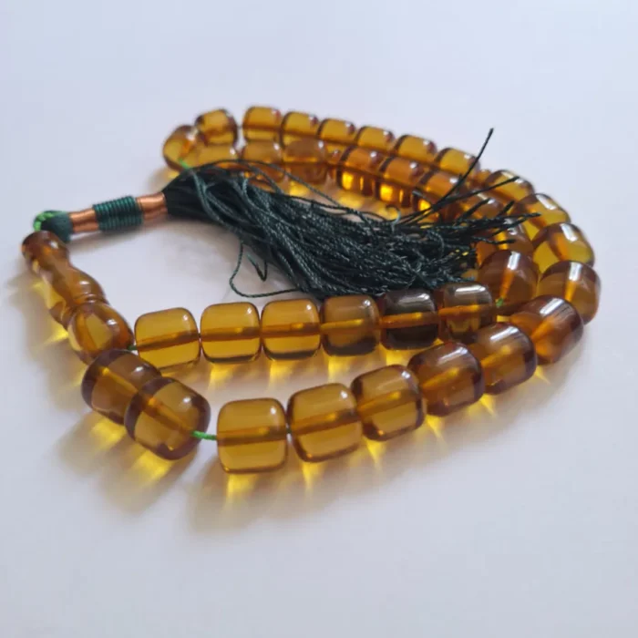 تسبیح سندلوس عسلی بودار 35 دانه اصل کد 1351 استوانه‌ای بسیار خوشرنگ آقابزرگ - Image 3