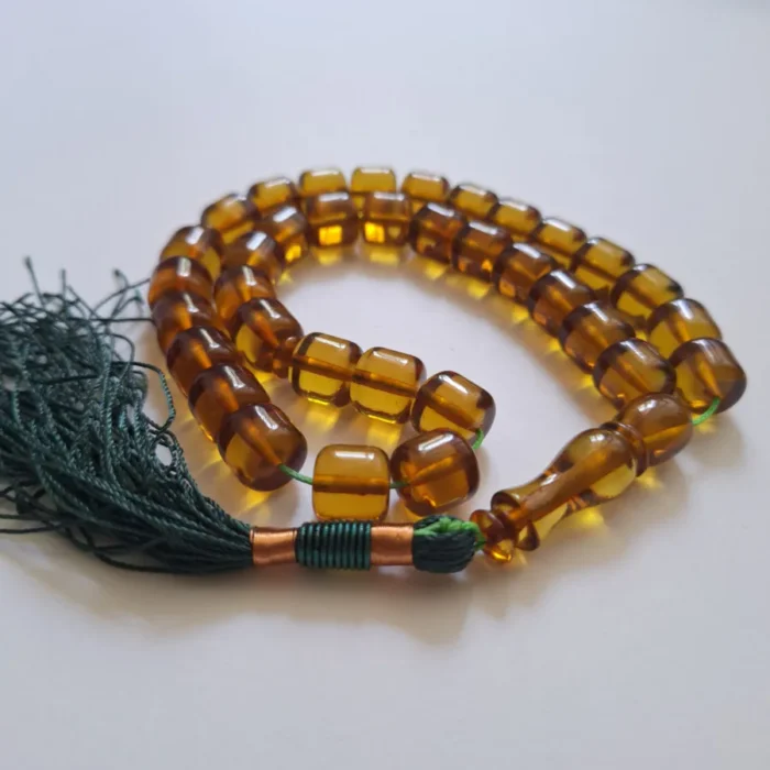 تسبیح سندلوس عسلی بودار 35 دانه اصل کد 1351 استوانه‌ای بسیار خوشرنگ آقابزرگ - Image 6