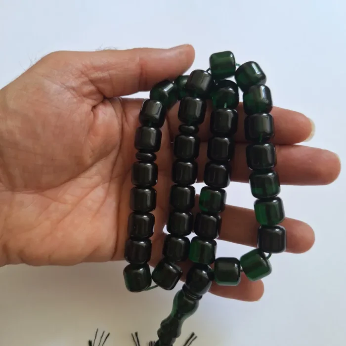 تسبیح سندلوس بودار 35 دانه اصل سبز-دودی کد 1352 استوانه‌ای آقابزرگ - Image 7